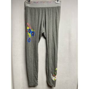 NIKE yoga pants women size medium spandex leggings floral design leg gray